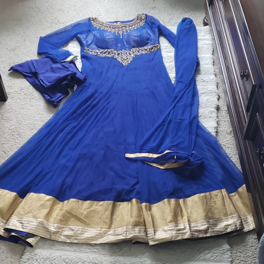 Beautiful bright blue Jari anarkali dress festive
